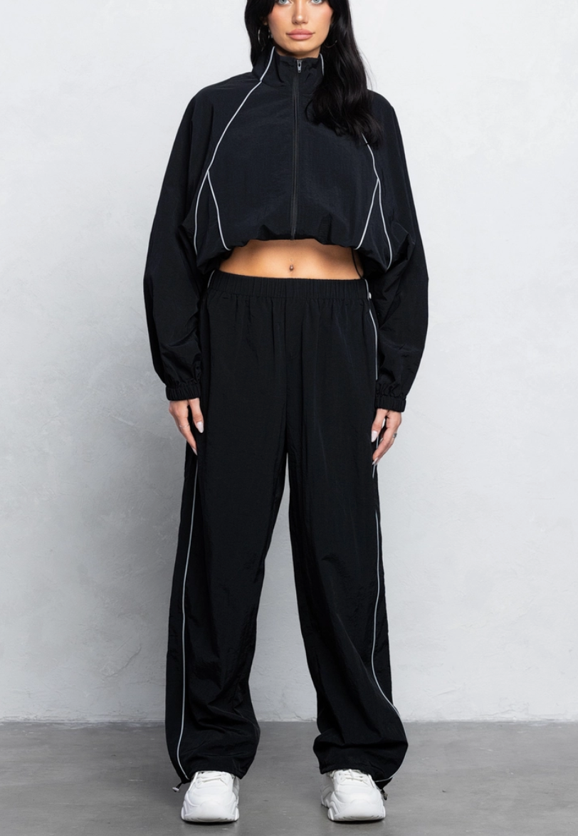 “Mastery” Zip-Up Tracksuit Set w/ Reflective Piping Trim